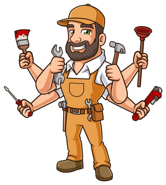 Happy male handyman vector cartoon clip art